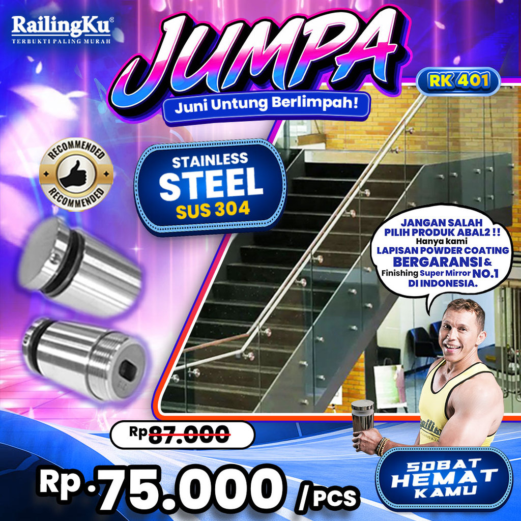 Jual Railingku Frameless Glass Railing Pin Kaca [JUMPA!] RK 401 ...