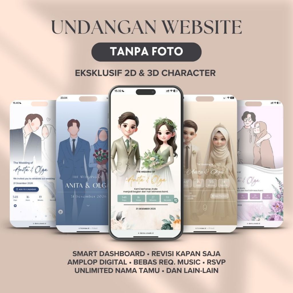 Undangan Pernikahan Digital Website Online Kartun & Ilustrasi Web Tanpa Foto