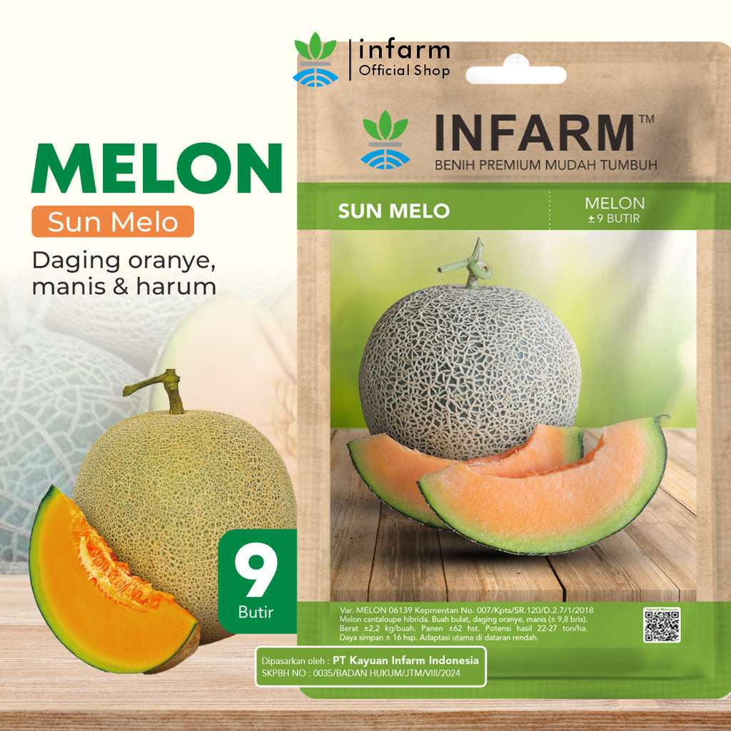 INFARM - Benih Buah Melon Sunmelo, Bibit Buah Melon Unggul Bibit Melon Hibrida Premium Berkualitas