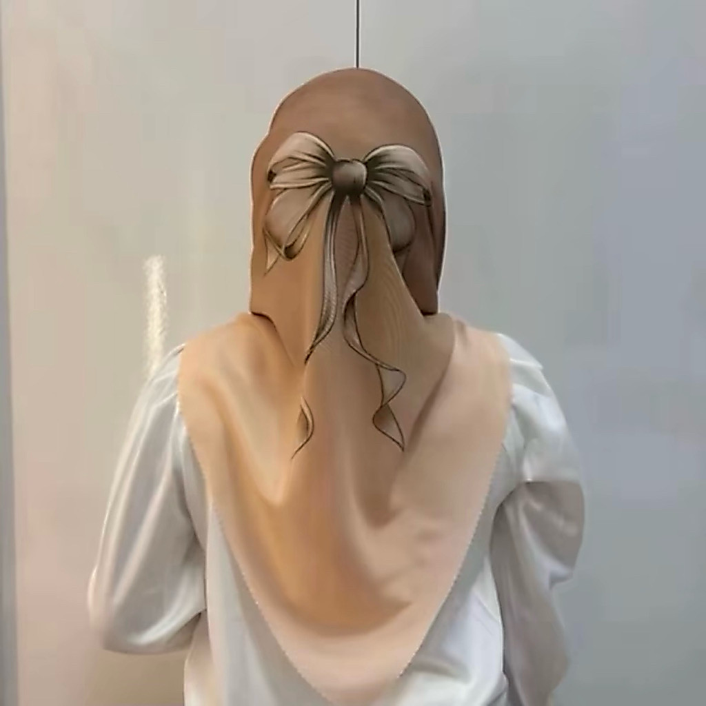 Hijab Segiempat Voal Gradasi Motif Pita|Jilbab Trend Terbaru