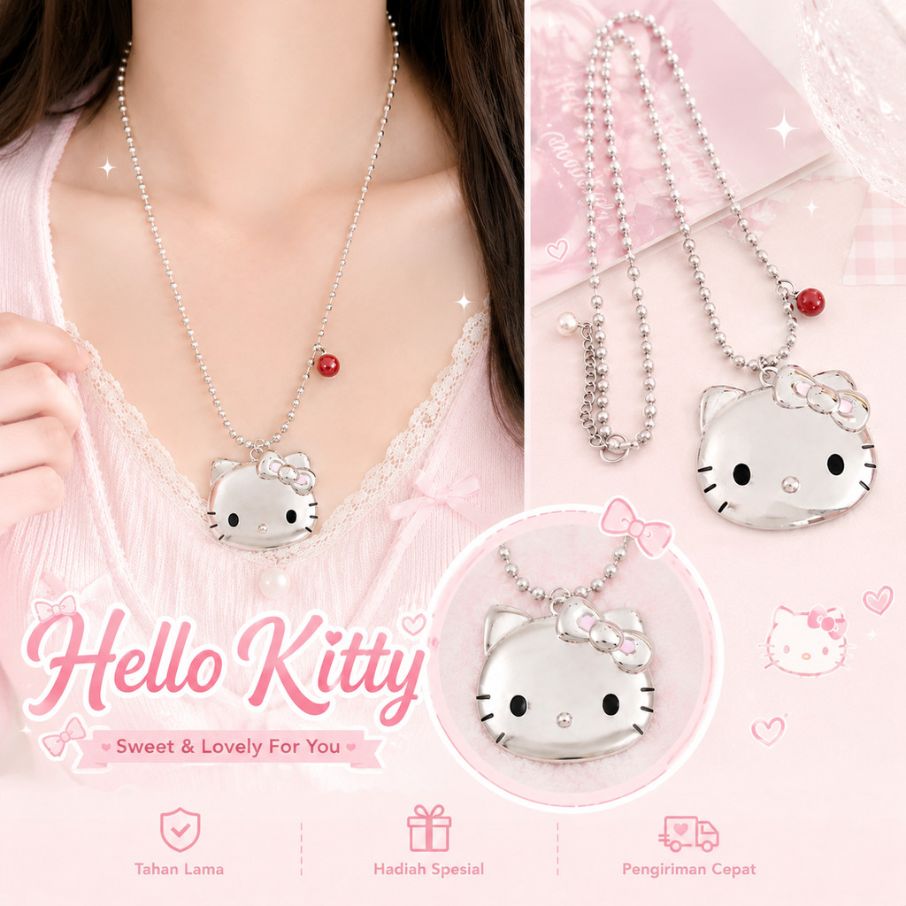 Jual Kalung Silver Hello Kitty Gaya Logam Simpel & Punk, Rantai ...