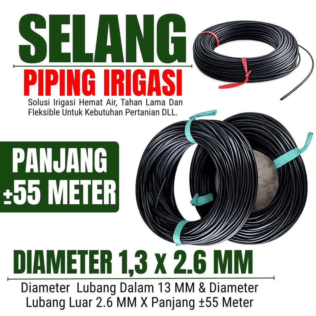 Selang Piping Pandepun Irigasi Tetes Hitam 2.6 mm x Panjang 50 Meter - Material Berkualitas dengan Daya Tahan Baik dan Mudah Digunakan