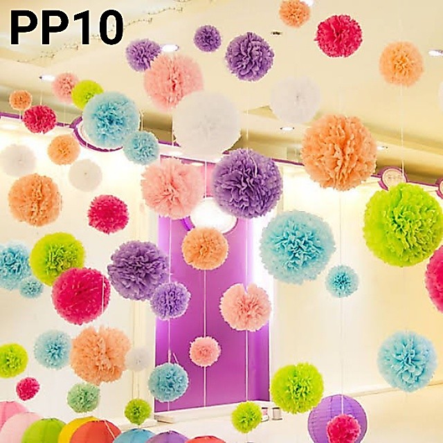 PP10 Pompom Bunga Kertas 4 inch 10cm dekorasi hiasan pesta dinding (Pompom Bunga Kertas) papaya balon