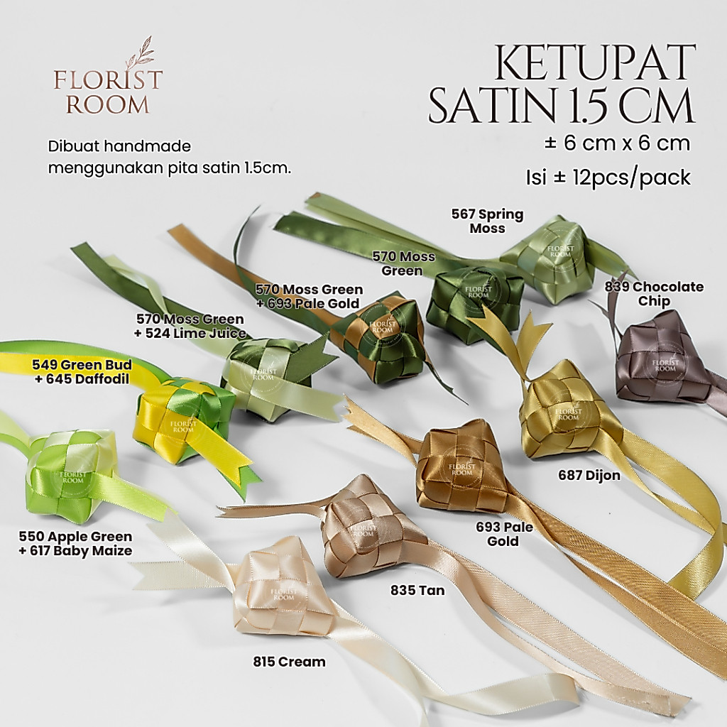 Ketupat Satin ±1.5cm - isi ±12Pcs - Hiasan Lebaran - Hampers Idul Fitri