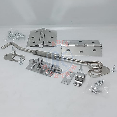[Murah] 1 Set Kelengkapan Jendela Rumah / Engsel Jendela 3 Inchi Silver + Hak Angin Cantolan Pengait Jendela + Slot Jendela Stainles 2 Inchi
