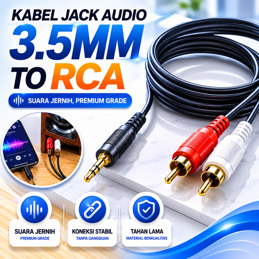 Jual Kabel Jack Audio 3.5mm Stereo to RCA Male Cable Panjang 1 2 M ...
