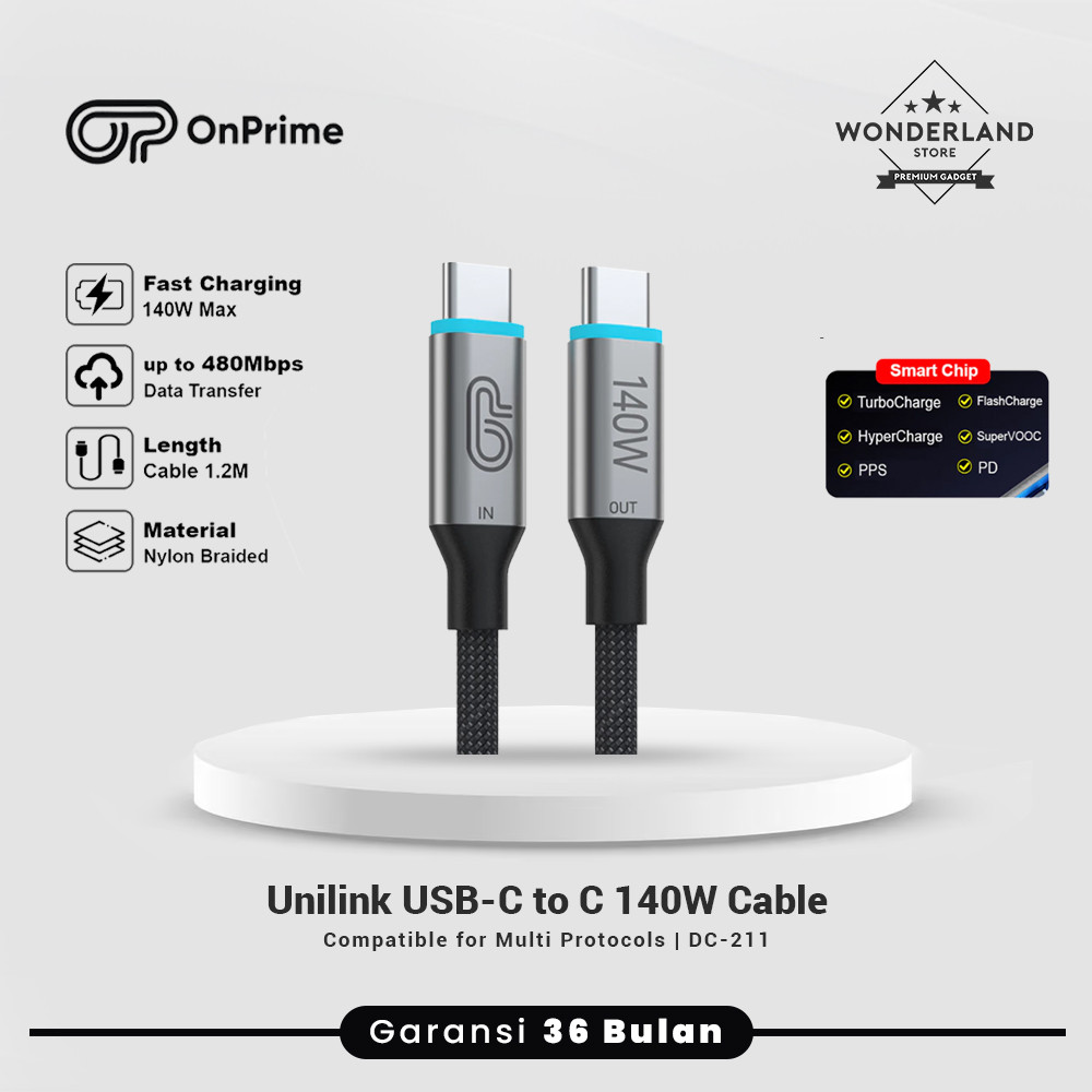 Jual OnPrime UniLink USB-C to C 140W Cable Support Turbo/Hyper/Flash ...