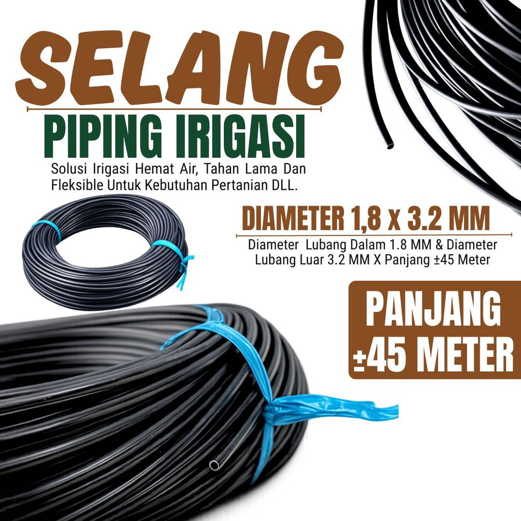 Selang Piping Pandepun Irigasi Tetes Hitam 3,2 mm Panjang ±40 Meter - Membantu distribusi air menjadi lebih hemat dan merata sehingga tanaman mendapatkan suplai air yang optimal.