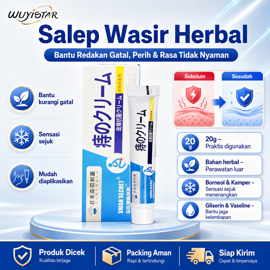 Wuyistar JAPAN Salep Wasir Herbal 20g Krim Ambeien Bantu Redakan Gatal Panas Perih dan Tidak Nyaman