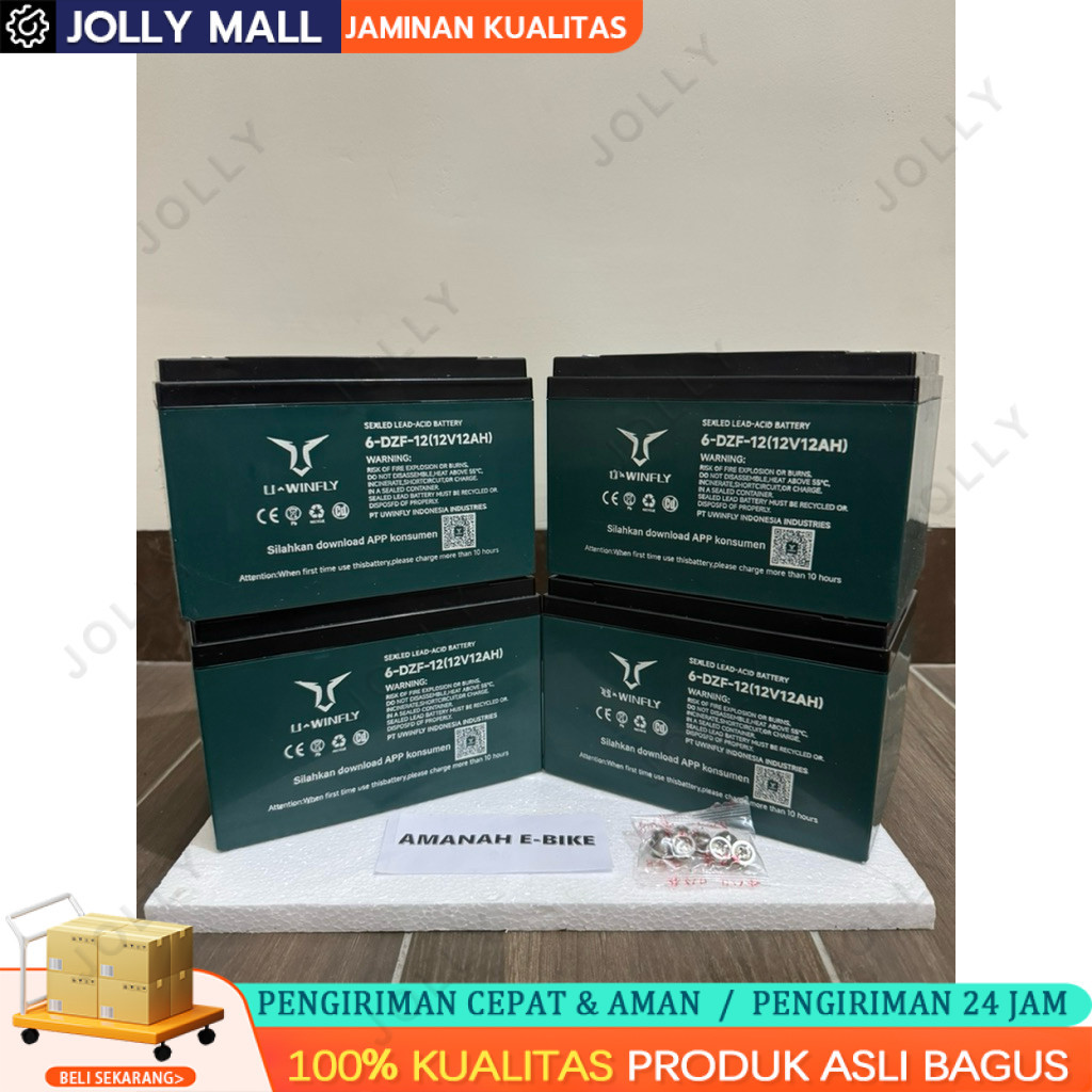 AKI SEPEDA LISTRIK UWINFLY 12V/12AH (6-DZF-12) ORIGINAL 48V/12AH UWINFLY BERGARANSI