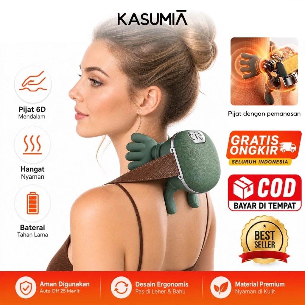 (Teknologi Eksklusif Rilis Pertama) KASUMIA N02 Alat Pijat Leher Bahu 6D Tekan Dalam Dengan Pemanas Hangat, Atasi Pegel Sakit Leher Bahu Akibat Kerja HP, Baterai Tahan Lama Desain Ergonomis Bisa Pakai Sendiri