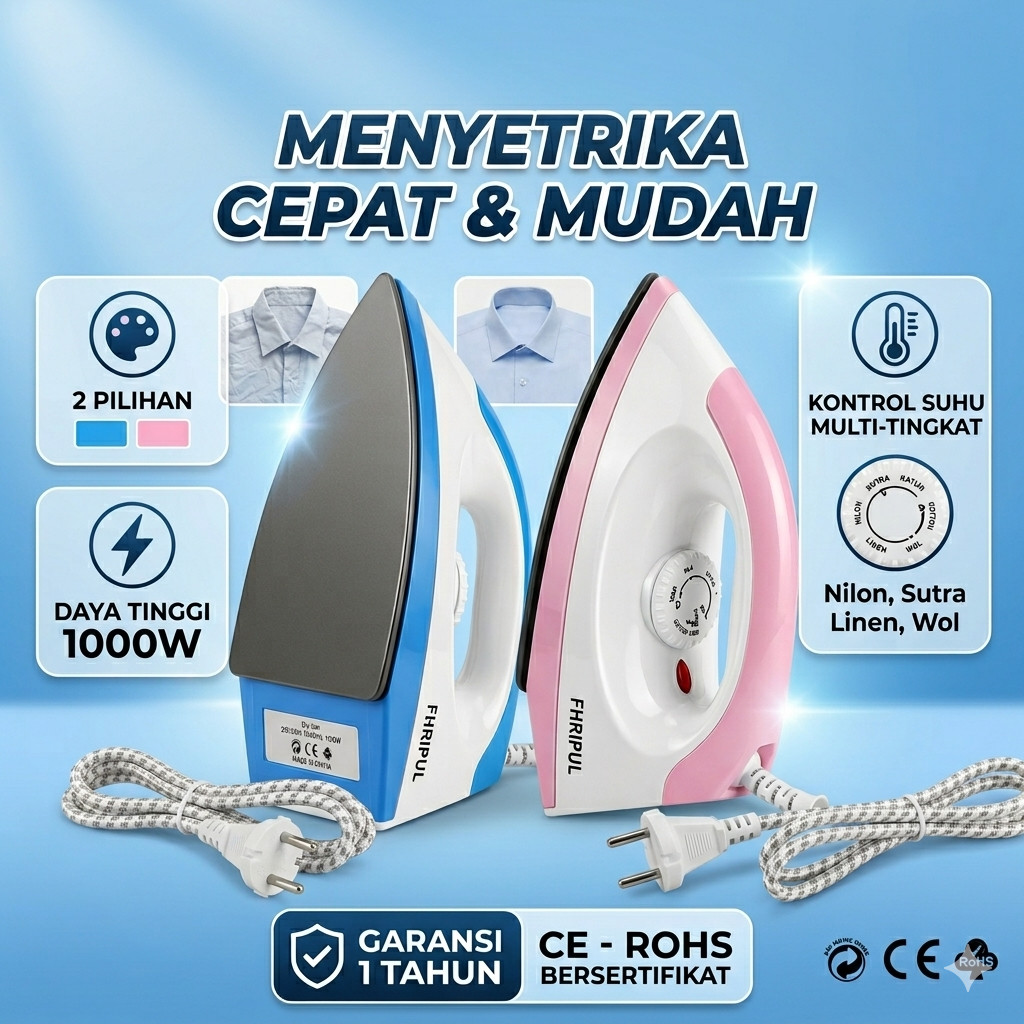Jual Setrika Kering Listrik Premium 1000W Anti Lengket / Setrika Baju ...