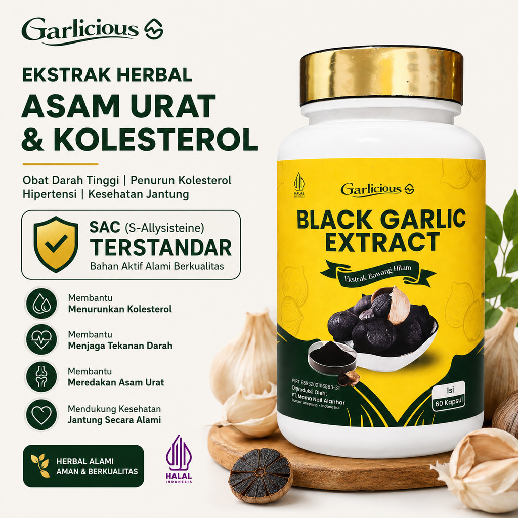 Garlicious Ekstrak Herbal Asam Urat dan Kolesterol Obat Darah Tinggi Penurun Kolestrol Hipertensi Kesehatan Jantung
