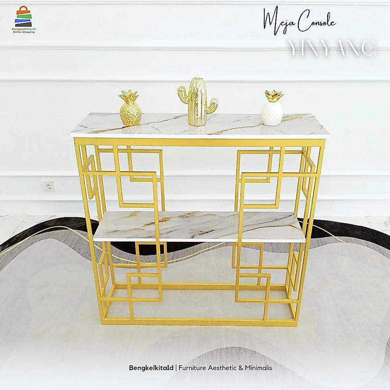 Aesthetic Console Table Entryway Foyer - MEJA YINYANG - Modern Minimalist Besi Holo Gold