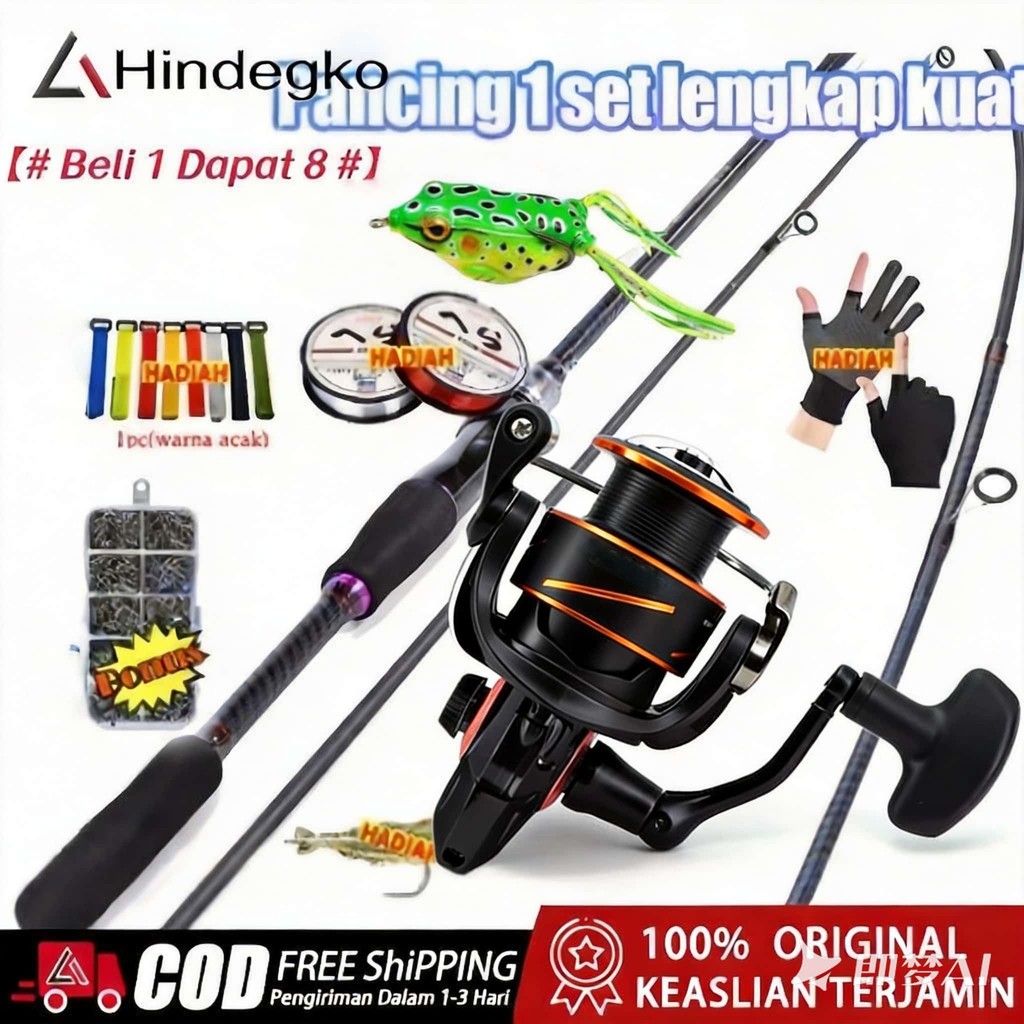 Hindegko Set Pancing 1.65M-2.1M Joran Pancing 1000s-7000s Reel Pancing Senar Pancing Umpan Combo pancingan set lengkap/pancing 1 set lengkap kuat / joran pancing 1 set murah / pancing casting full set / Set Alat Pancing Murah