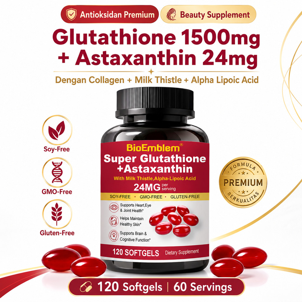 Jual Super Glutathione Astaxanthin Collagen 120 Softgels Vitamin Kulit Glowing Antioksidan Mata & Tubuh
