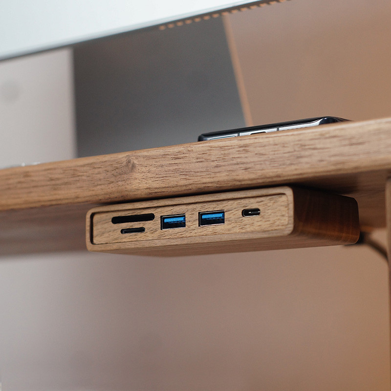 Jual Black Walnut Wood USB Hub Under Desk Organizer Premium Desktop ...