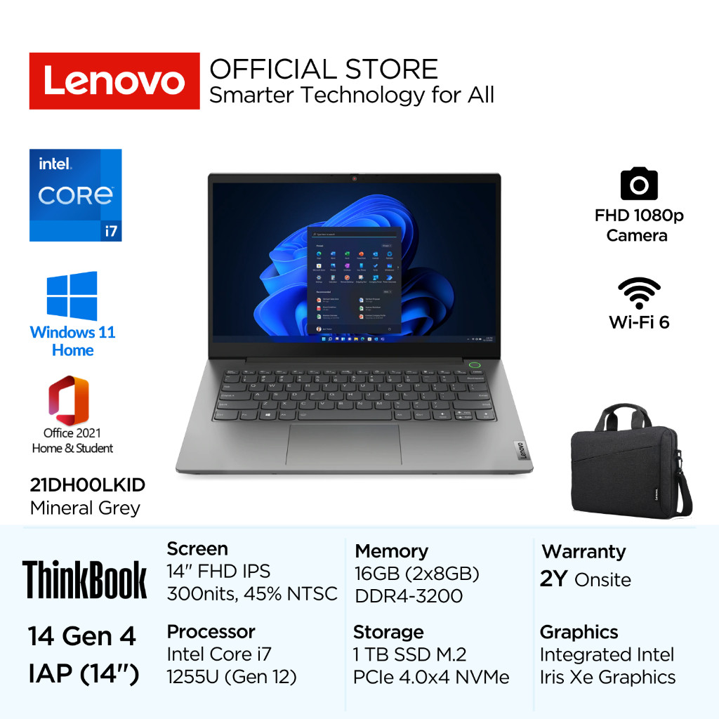 Jual Lenovo ThinkBook 14 Gen 4 IAP LKID Intel Core i7 1255U Win11 16GB ...