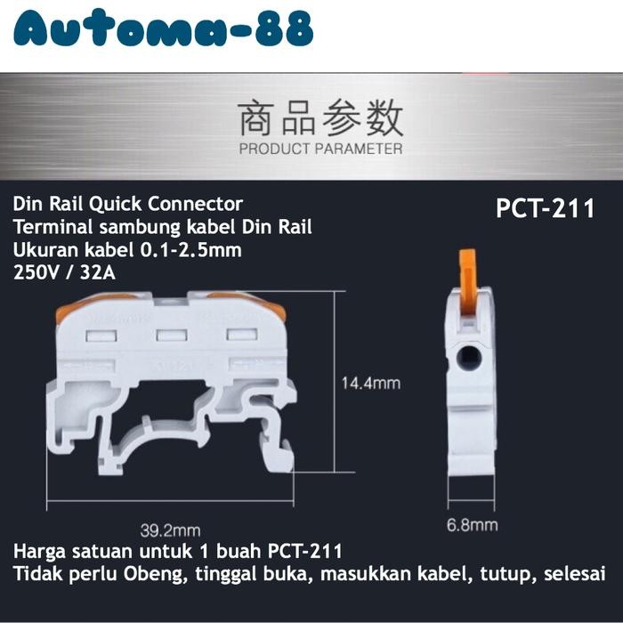 Jual PCT-211 Din Rail Terminal Block Quick Fast Connector 1x1 PCT211 ...