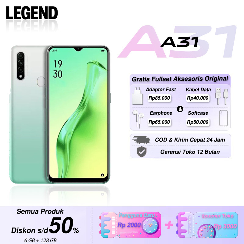 OPPO A31 8/256GB Smartphone 4G LTE 4230mAh Triple Kamera Second Mulus Fullset Garansi Toko 1 Tahun