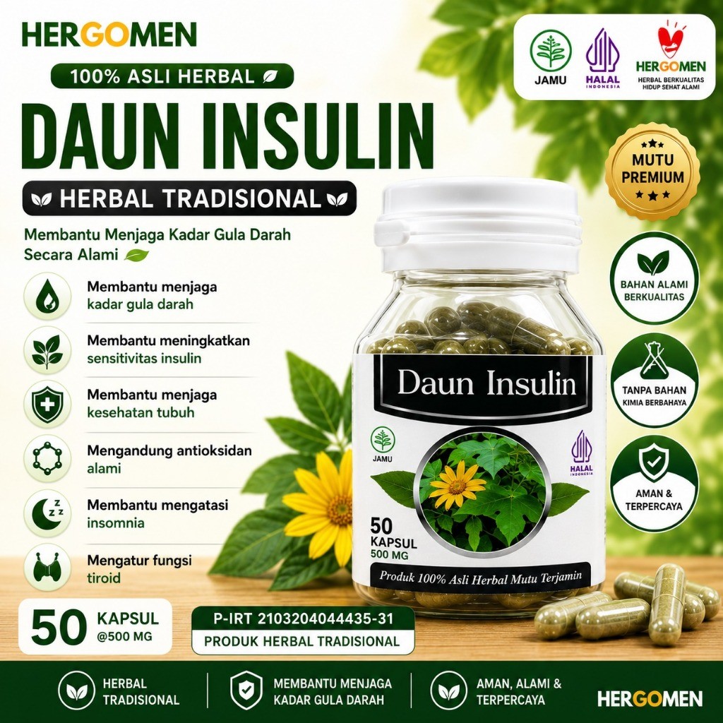 Kapsul Daun Insulin 50 Kapsul Menurunkan Gula Diabetes Pra Diabetes Herbal | Kapsul Insulqu