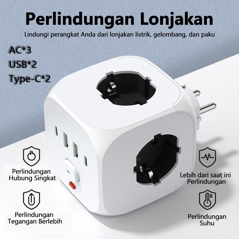 Jual 7 in 1 Stop Kontak Multifungsi Stopkontak*3 +USB*2+Type-C*1 lebih ...