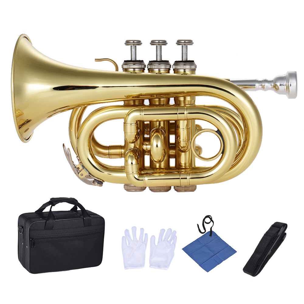 Jual Mini Pocket Trumpet Bb Flat Brass Wind Instrument with Mouthpiece ...