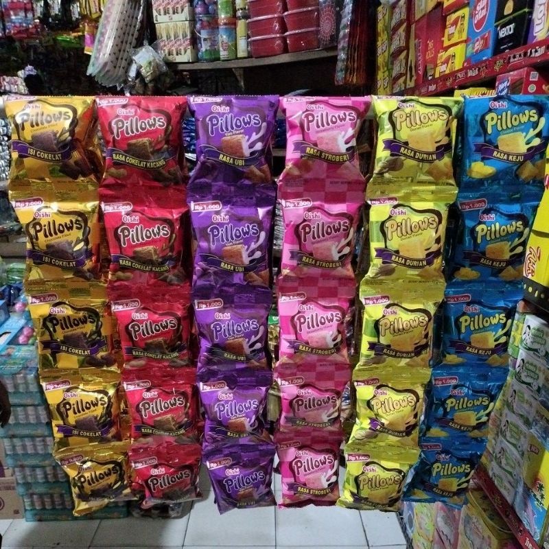 Jual Oishi Pillows Renceng Isi 20 Snack Lezat COKLAT, UBI, DURIAN, KEJU ...