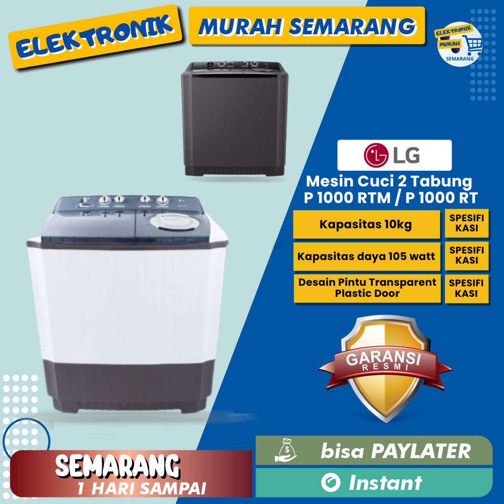 Jual LG Mesin Cuci 2 Tabung P 1000 RTM / P 1000 RT 10Kg Hitam / Putih ...