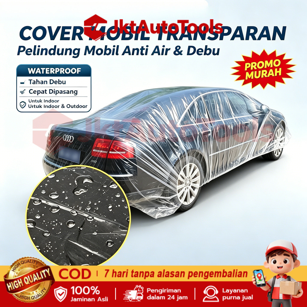 JKT Penutup Mobil Universal Penutup Debu Mobil Film Transparan Plastik Tahan Air Penutup Pelindung Eksterior Mobil Sepenuhnya Dilapisi Aksesori Mobil