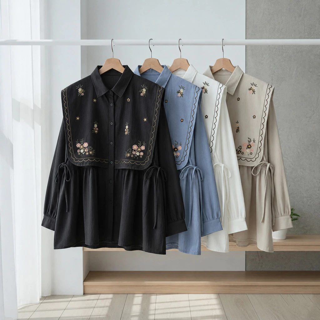 Vallina Outfit - Narika Shirt Atasan Wanita Muslim Artisa Blouse Linen Rami Embodery Top Premium