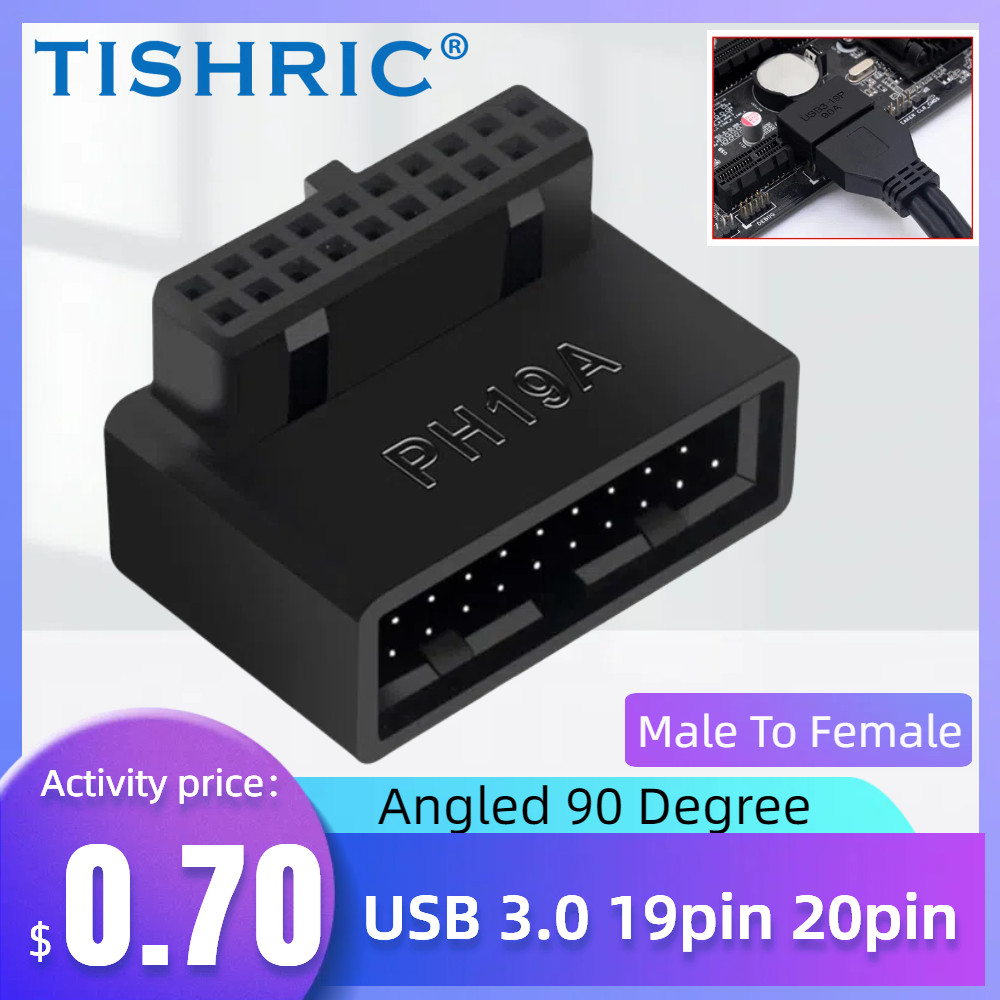 Jual TISHRIC USB 3.0 19pin 20pin Socket Adapter Angled 90 Degree Male ...