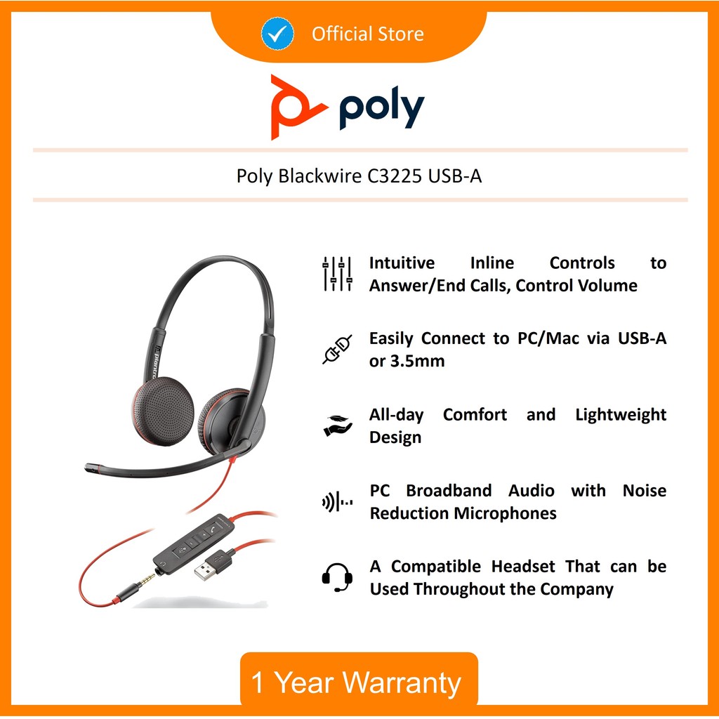 Jual Poly Blackwire 3225 Stereo USB-A Headset | Shopee Indonesia