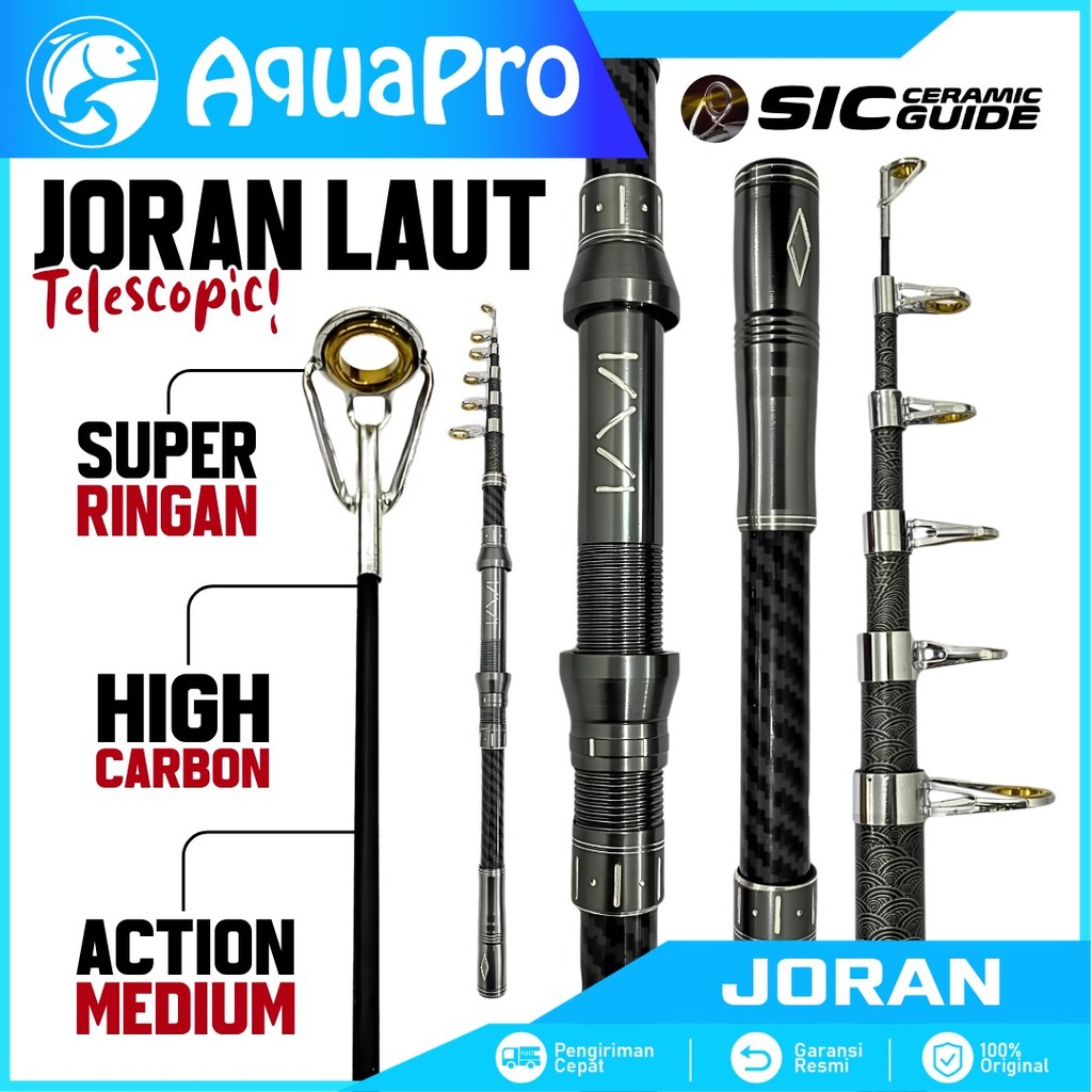 Joran Pancing Laut 1.80M-3M Telescopic Lipat High Carbon Action Medium Portable Travel Fishing Rod Handle Full Logam