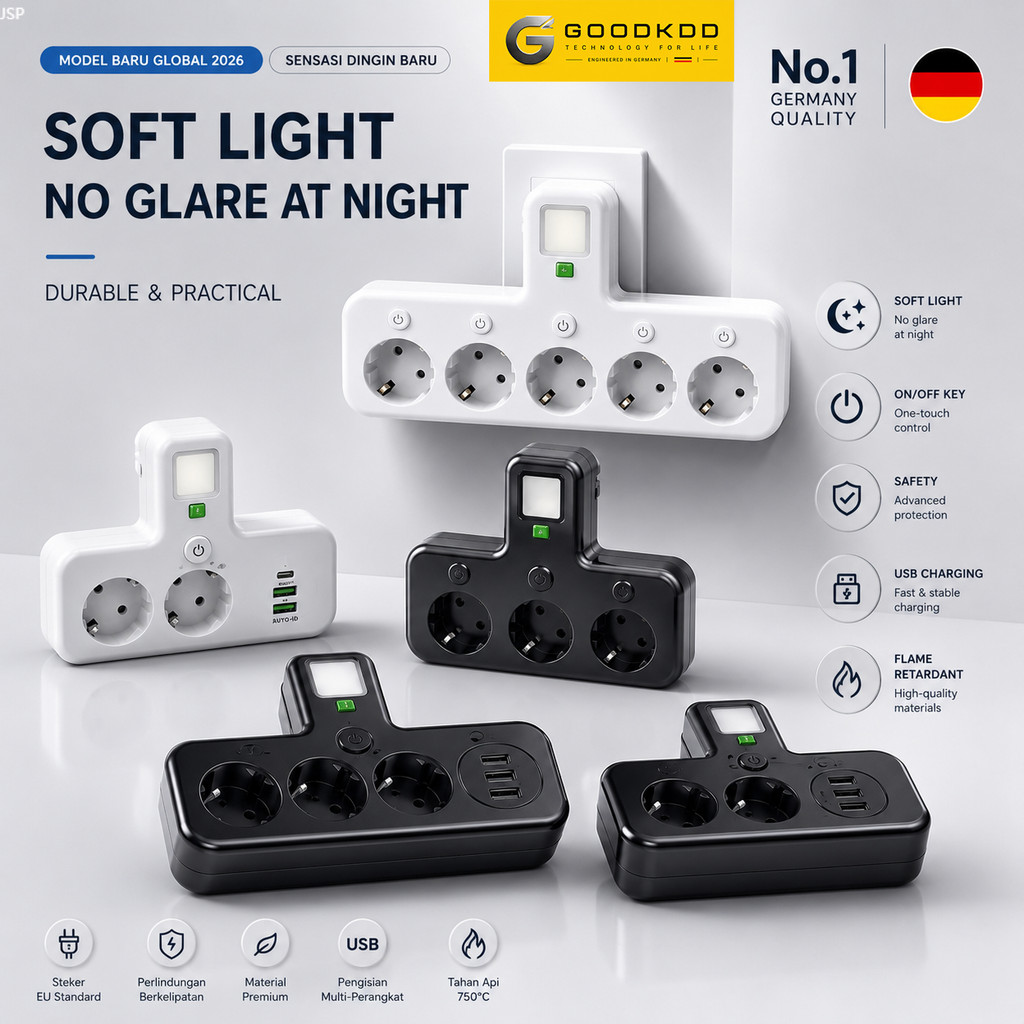 Jual GOODKDD Stopkontak Multiguna Expander Multi Outlets Lampu LED, 5/4 ...