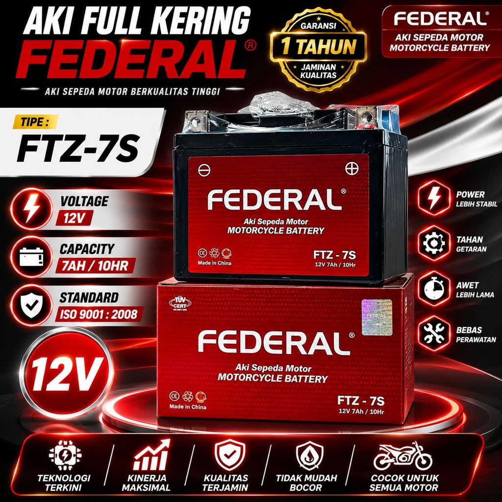 AKI FULL KERING GTZ7S 12V 7AH 10HR AKI FEDERAL NANO GEL FTZ7S ACCU BATTERY FTZ-7S MERK FEDERAL VARIO NMAX AEROX CBR 150 SATRIA FU 150 SONIC 150 R MF-GTZ-7S