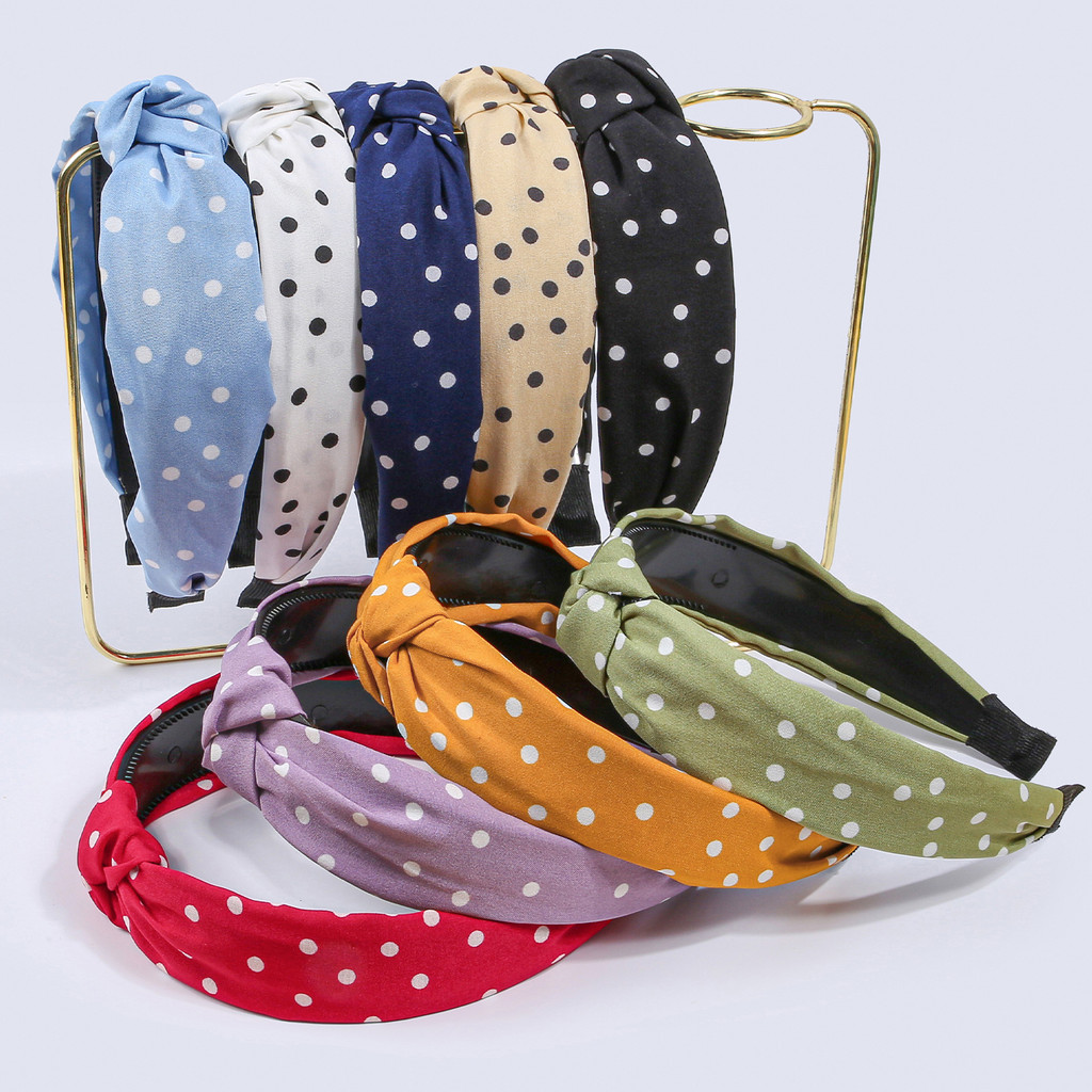 Jual 3/9pcs Dot Polka Point Tie Wide Brimmed Hairband For Girls Cute ...
