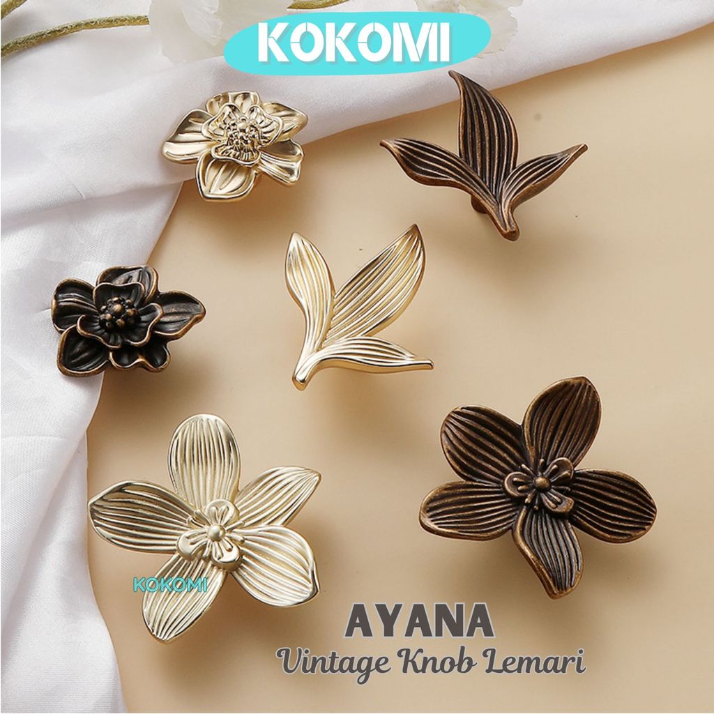 KOKOMI Tarikan Laci Lemari Vintage Bunga Ayana Klasik Tarikan Antik Gagang Pintu Lemari Laci Vintage