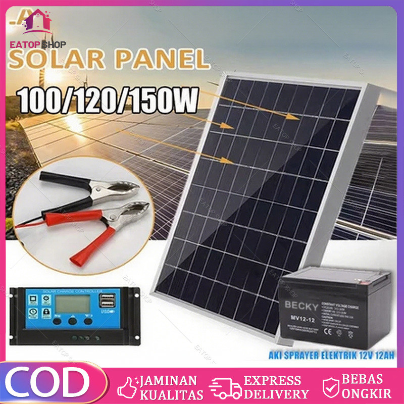 Jual 60W-150W Panel Surya Solar Panel + Aki Sprayer Elektrik 12V12Ah ...
