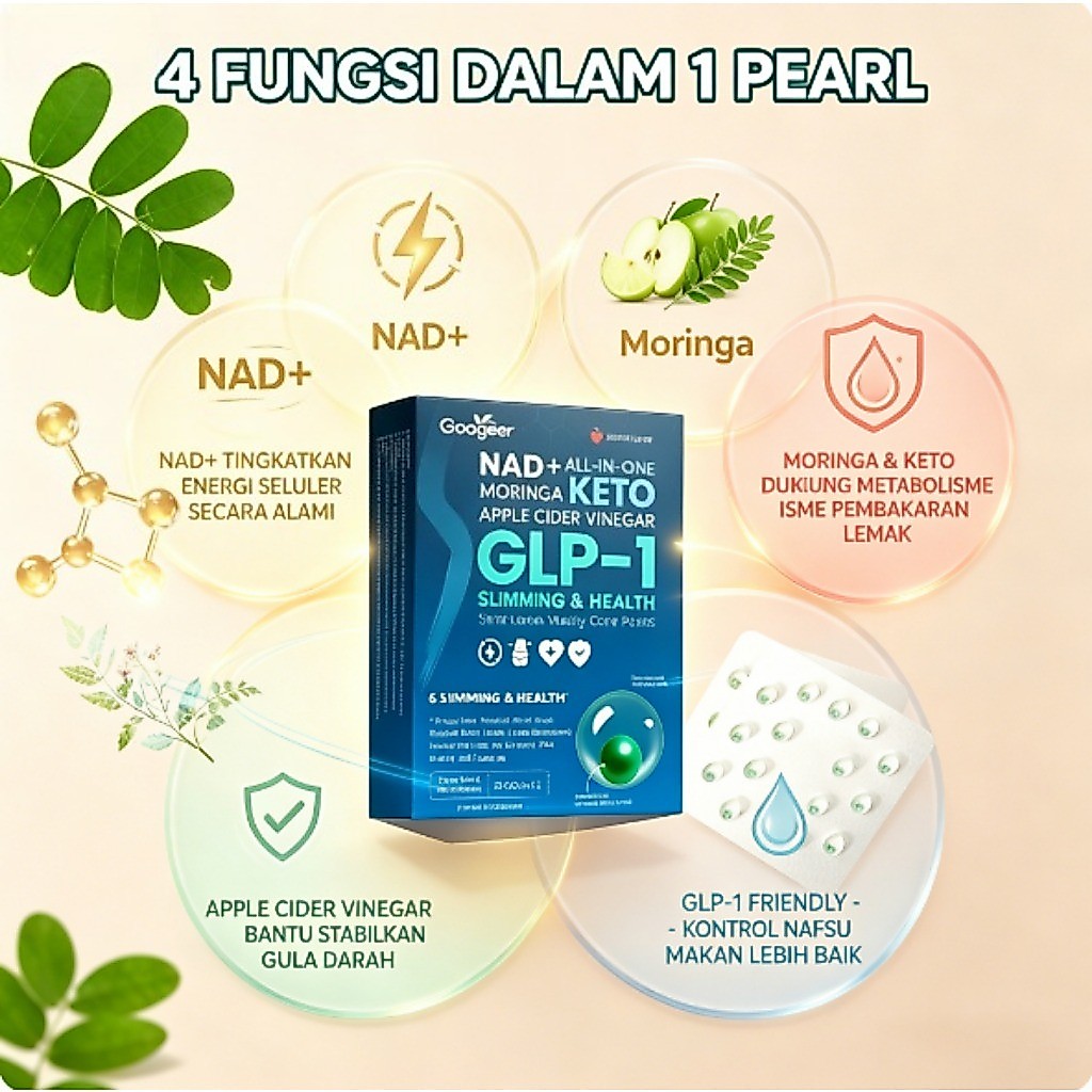 Jual Goog NAD + All-in-One Moringa Keto Apple Cider Vinegar GLP-1 Pelangsing & Kesehatan 32 Mutiara ly60125