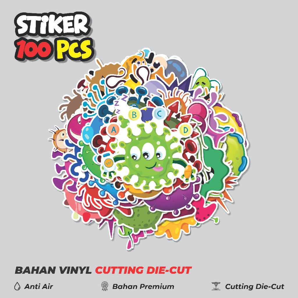 Jual Terbaru! 50 pcs Stiker Virus - virus Mix Dekorasi Lucu Kreatif ...