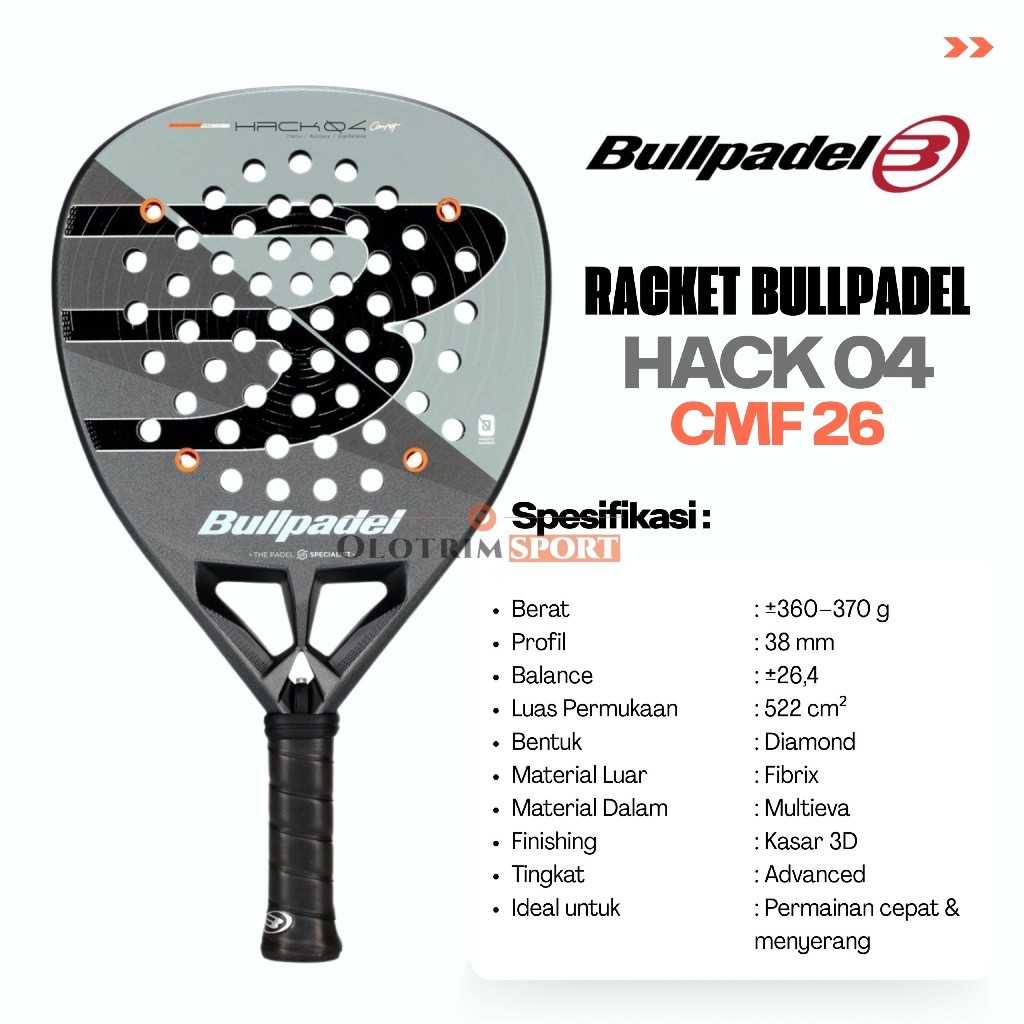 Jual BULLPADEL HACK 04 CMF 26 Racket Bull Padel Raket 100% ORIGINAL ...