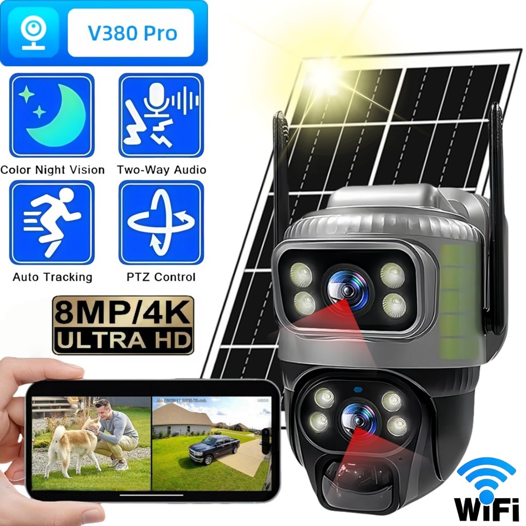 Jual V380 8MP 4K WiFi IP Solar Camera waterproof Outdoor Dual Lens ...