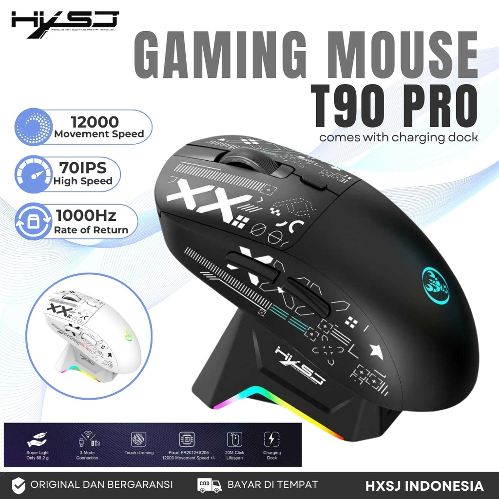 Jual HXSJ T90 PRO 3-MODE CONNECTION GAMING MOUSE WITH CHARGING DOCK FOR ...