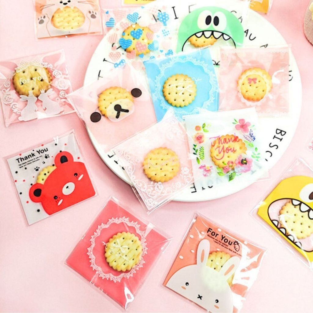 Jual [isi 100] PLASTIK OPP MOTIF - 7x7 roti donat makanan + lem bakery ...
