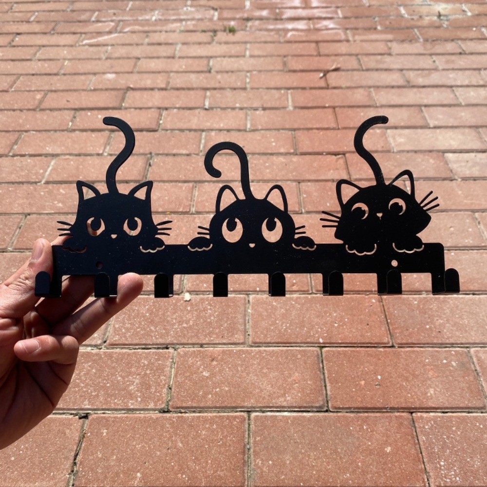 Jual Cute Cat Key Holder Wall Mounted Entryway Coat Hook Rack Space ...