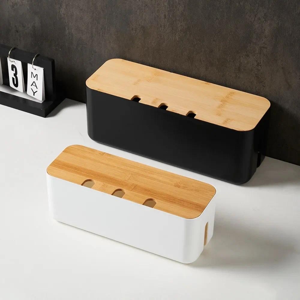 Jual Cable Management Box Bamboo Cover Wire Junction Board Storage Box ...