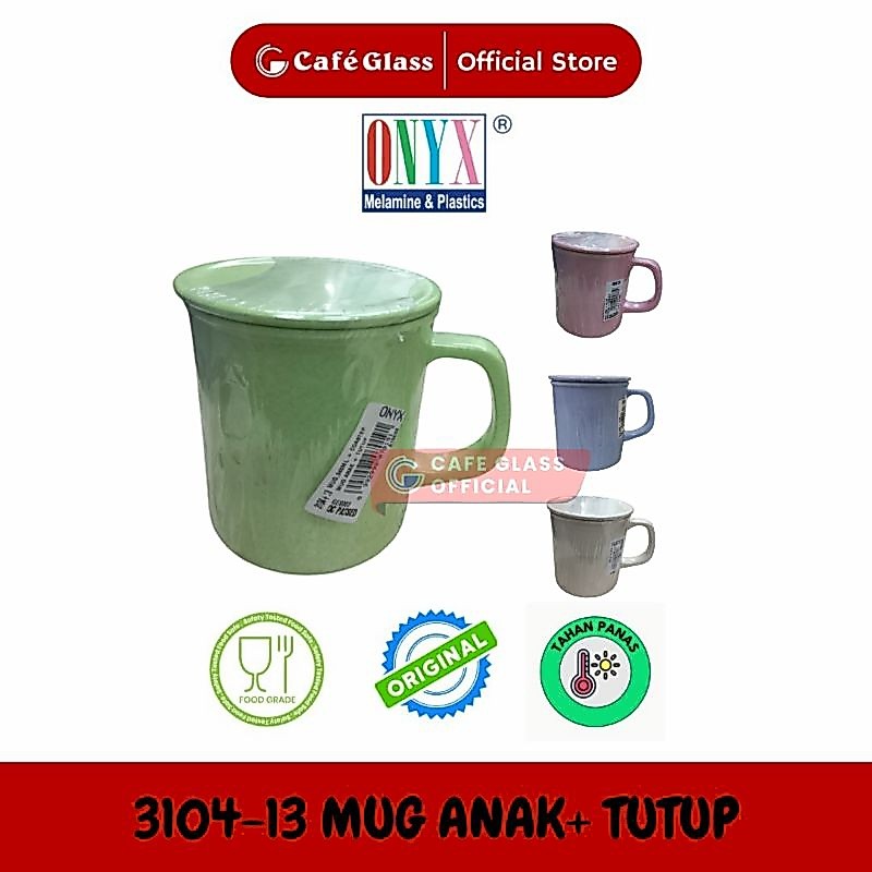 Mug Gelas + Tutup Melamin Tebal Murah 340Ml-3104-Cangkir Melamin Warna Warni Onyx