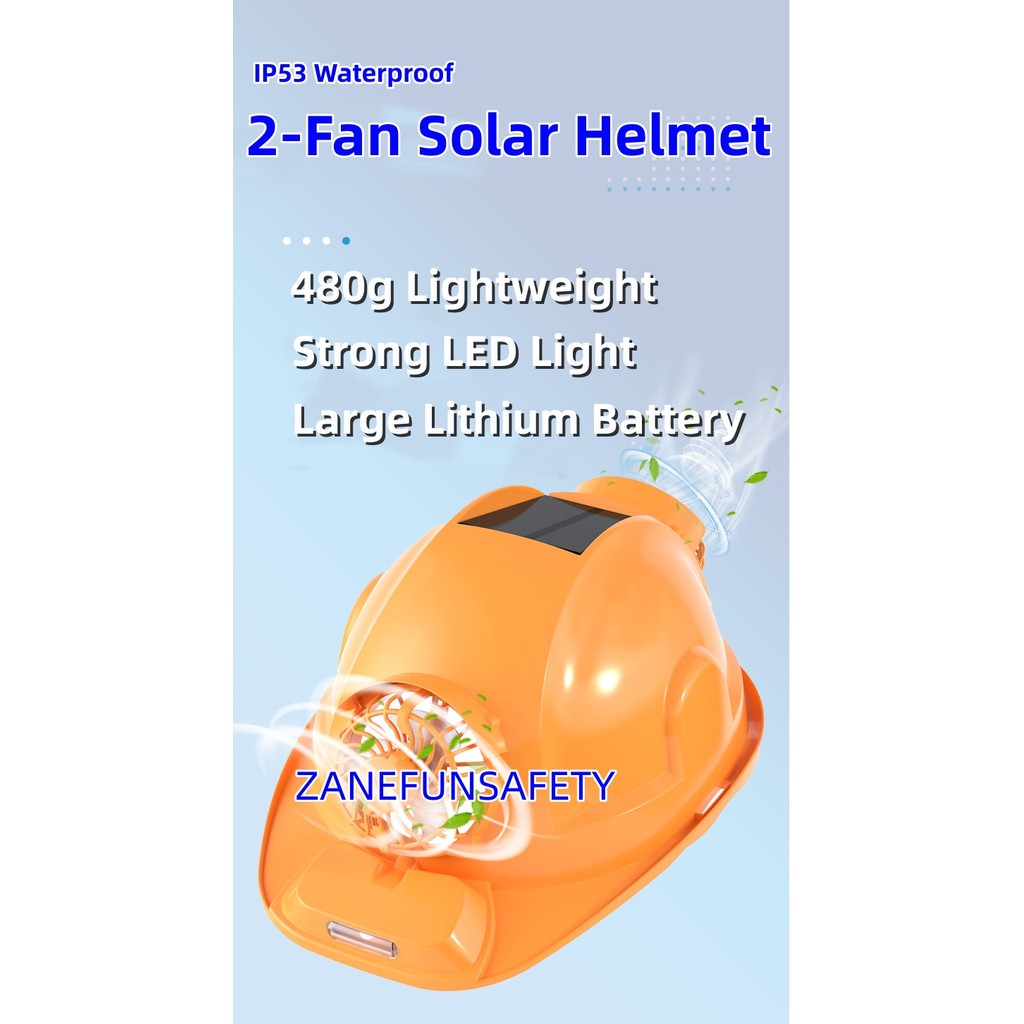 Jual Solar Fan Helmet with 2 Fans LED Headlight 16000mAh Rechargeable ...