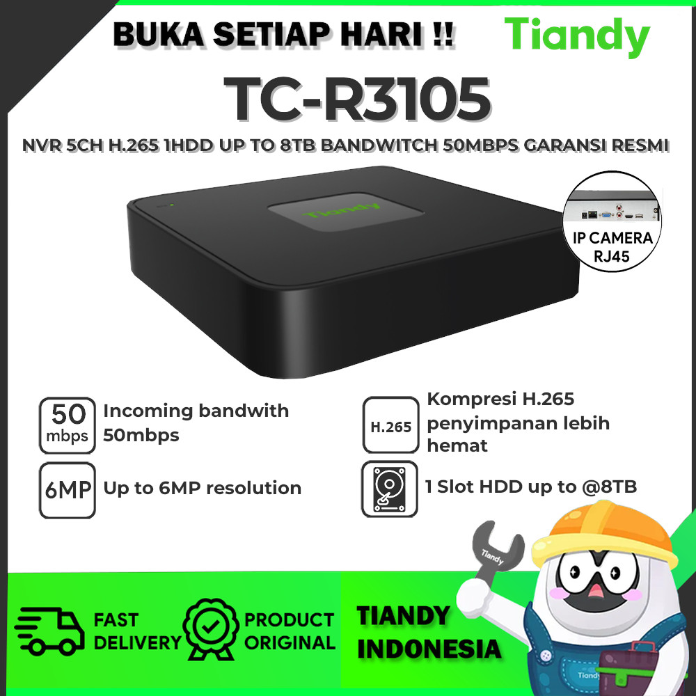 Jual TIANDY TC-R3105 NVR 5CH H.265 1HDD UP TO 8TB BANDWITCH 50MBPS ...
